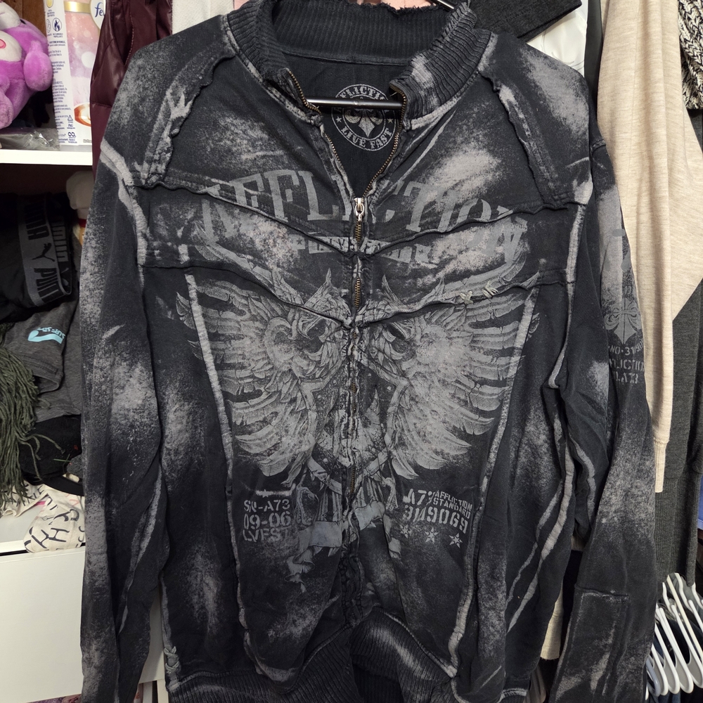 Affliction Black and Gray Graphic Hoodie
